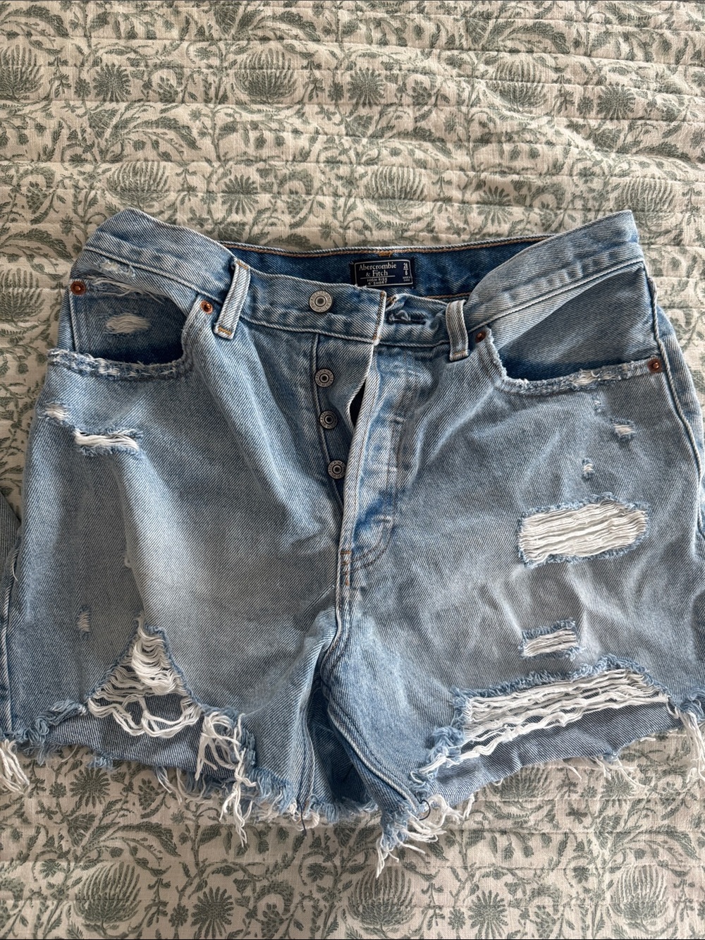 Abercrombie & Fitch Light Blue Ripped Denim Shorts
